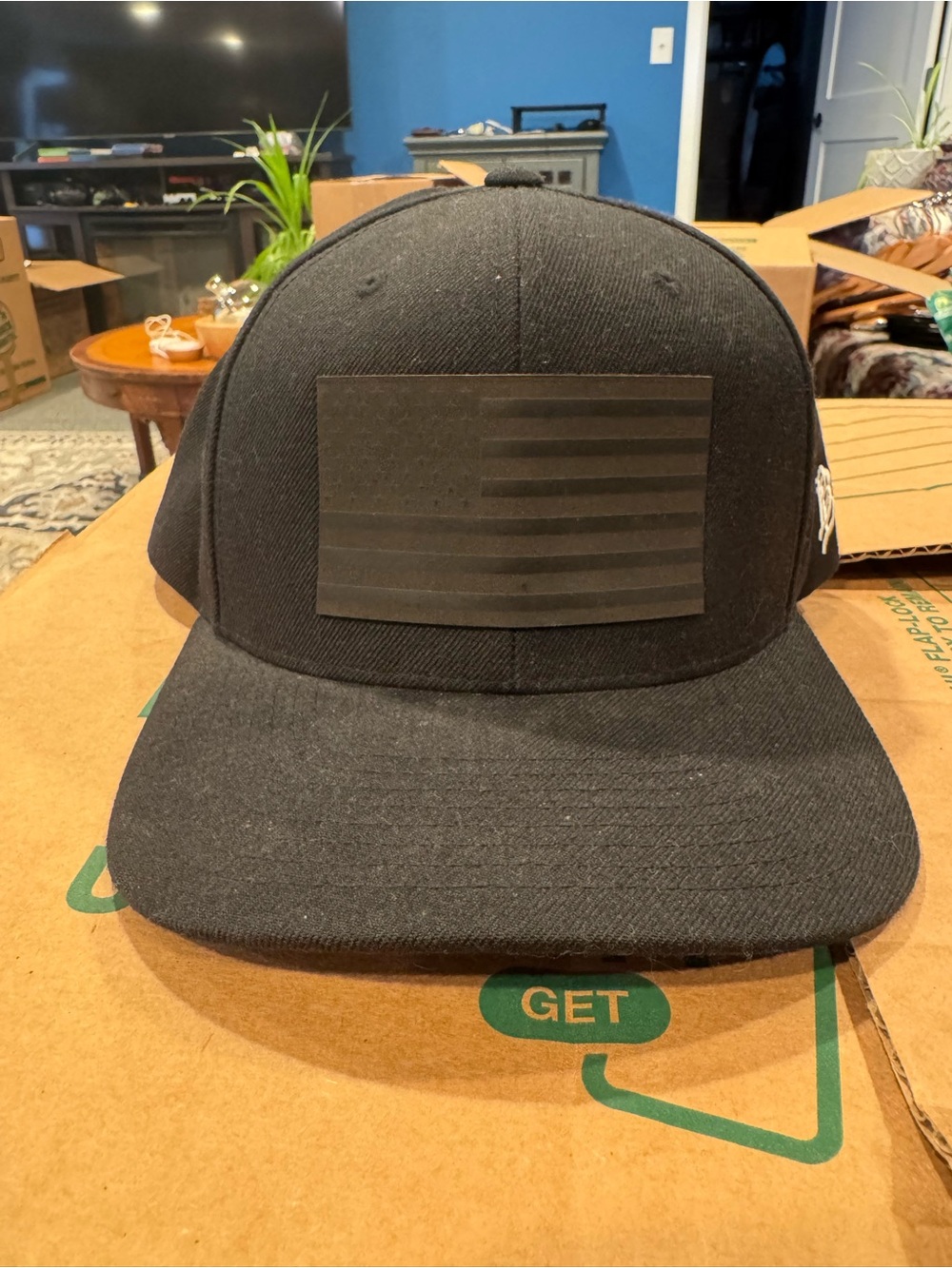 Men's Black Snapback Hat with Tonal Flag Patch
